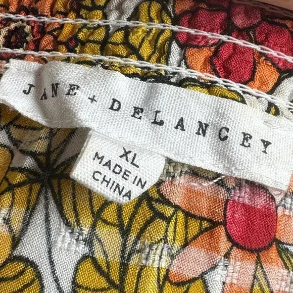 Jane and Delancey Floral Smocked Tunic Top Boho Bohemian Yellow Orange Red XL ￼ - Picture 7 of 9